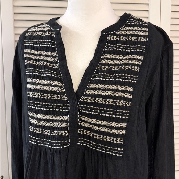 Velvet Zaley Peasant Top Black Embroidered Bell Sleeve Flowy Semisheer Cotton - Picture 3 of 12